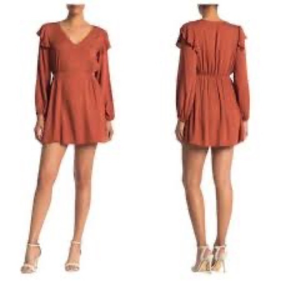 LunaChix Jacquard Leopard Print Long Sleeve Rust Dress Size L - Picture 2 of 10